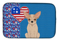 Fawn and White Chihuahua USA American Dish Drying Mat Absorbent Dish Drying Mat Pad for Kitchen Counter Dish Drainer Mat for Countertop, 14 x 21", Multicolor