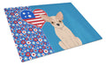 Fawn and White Chihuahua USA American Cutting Board Tempered Glass Kitchen Cutting Surface, Heat Resistant Chopping, Non-Slip Feet, Food Prep & Serving