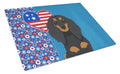 Longhair Black and Tan Dachshund USA American Cutting Board Tempered Glass Kitchen Cutting Surface, Heat Resistant Chopping, Non-Slip Feet, Food Prep & Serving