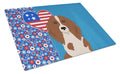 Longhair Red Pedbald Dachshund USA American Cutting Board Tempered Glass Kitchen Cutting Surface, Heat Resistant Chopping, Non-Slip Feet, Food Prep & Serving