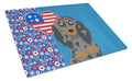 Longhair Blue and Tan Dapple Dachshund USA American Cutting Board Tempered Glass Kitchen Cutting Surface, Heat Resistant Chopping, Non-Slip Feet, Food Prep & Serving
