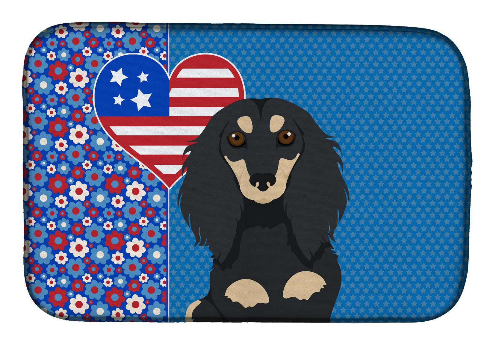 Longhair Black and Cream Dachshund USA American Dish Drying Mat Absorbent Dish Drying Mat Pad for Kitchen Counter Dish Drainer Mat for Countertop, 14 x 21", Multicolor
