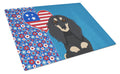 Longhair Black and Cream Dachshund USA American Cutting Board Tempered Glass Kitchen Cutting Surface, Heat Resistant Chopping, Non-Slip Feet, Food Prep & Serving