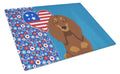 Longhair Chocolate and Tan Dachshund USA American Cutting Board Tempered Glass Kitchen Cutting Surface, Heat Resistant Chopping, Non-Slip Feet, Food Prep & Serving