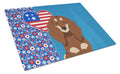 Longhair Chocolate and Cream Dachshund USA American Cutting Board Tempered Glass Kitchen Cutting Surface, Heat Resistant Chopping, Non-Slip Feet, Food Prep & Serving