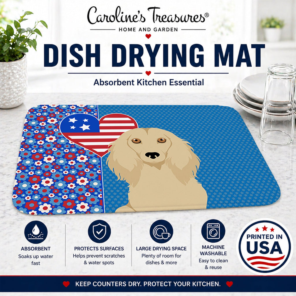 Longhair Cream Dachshund USA American Dish Drying Mat Absorbent Dish Drying Mat Pad for Kitchen Counter Dish Drainer Mat for Countertop, 14 x 21", Multicolor