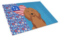 Longhair Red Dachshund USA American Cutting Board Tempered Glass Kitchen Cutting Surface, Heat Resistant Chopping, Non-Slip Feet, Food Prep & Serving
