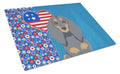 Longhair Blue and Tan Dachshund USA American Cutting Board Tempered Glass Kitchen Cutting Surface, Heat Resistant Chopping, Non-Slip Feet, Food Prep & Serving
