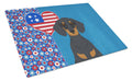 Black and Tan Dachshund USA American Cutting Board Tempered Glass Kitchen Cutting Surface, Heat Resistant Chopping, Non-Slip Feet, Food Prep & Serving