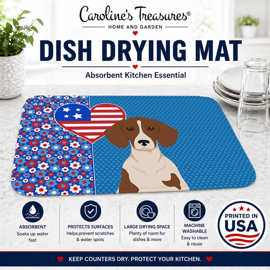 Red Piebald Dachshund USA American Dish Drying Mat Absorbent Dish Drying Mat Pad for Kitchen Counter Dish Drainer Mat for Countertop, 14 x 21", Multicolor