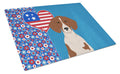 Red Piebald Dachshund USA American Cutting Board Tempered Glass Kitchen Cutting Surface, Heat Resistant Chopping, Non-Slip Feet, Food Prep & Serving