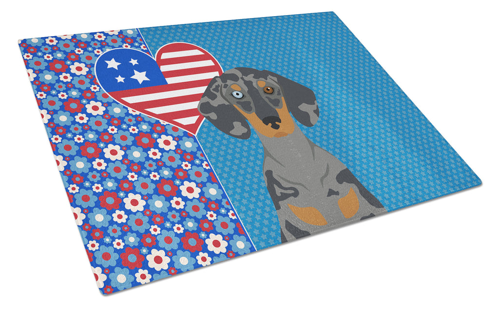 Black Dapple Dachshund USA American Cutting Board Tempered Glass Kitchen Cutting Surface, Heat Resistant Chopping, Non-Slip Feet, Food Prep & Serving