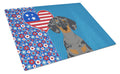 Black Dapple Dachshund USA American Cutting Board Tempered Glass Kitchen Cutting Surface, Heat Resistant Chopping, Non-Slip Feet, Food Prep & Serving