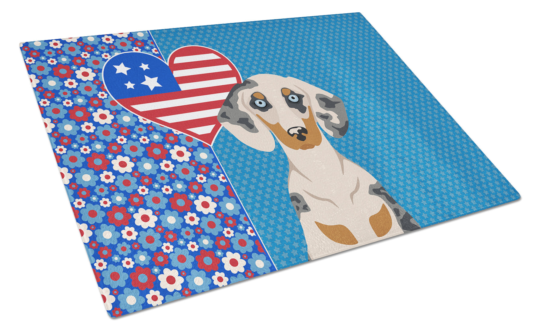 Cream Dapple Dachshund USA American Cutting Board Tempered Glass Kitchen Cutting Surface, Heat Resistant Chopping, Non-Slip Feet, Food Prep & Serving