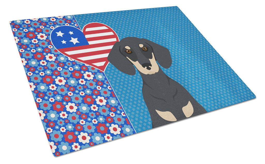 Black and Cream Dachshund USA American Cutting Board Tempered Glass Kitchen Cutting Surface, Heat Resistant Chopping, Non-Slip Feet, Food Prep & Serving