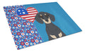 Black and Cream Dachshund USA American Cutting Board Tempered Glass Kitchen Cutting Surface, Heat Resistant Chopping, Non-Slip Feet, Food Prep & Serving
