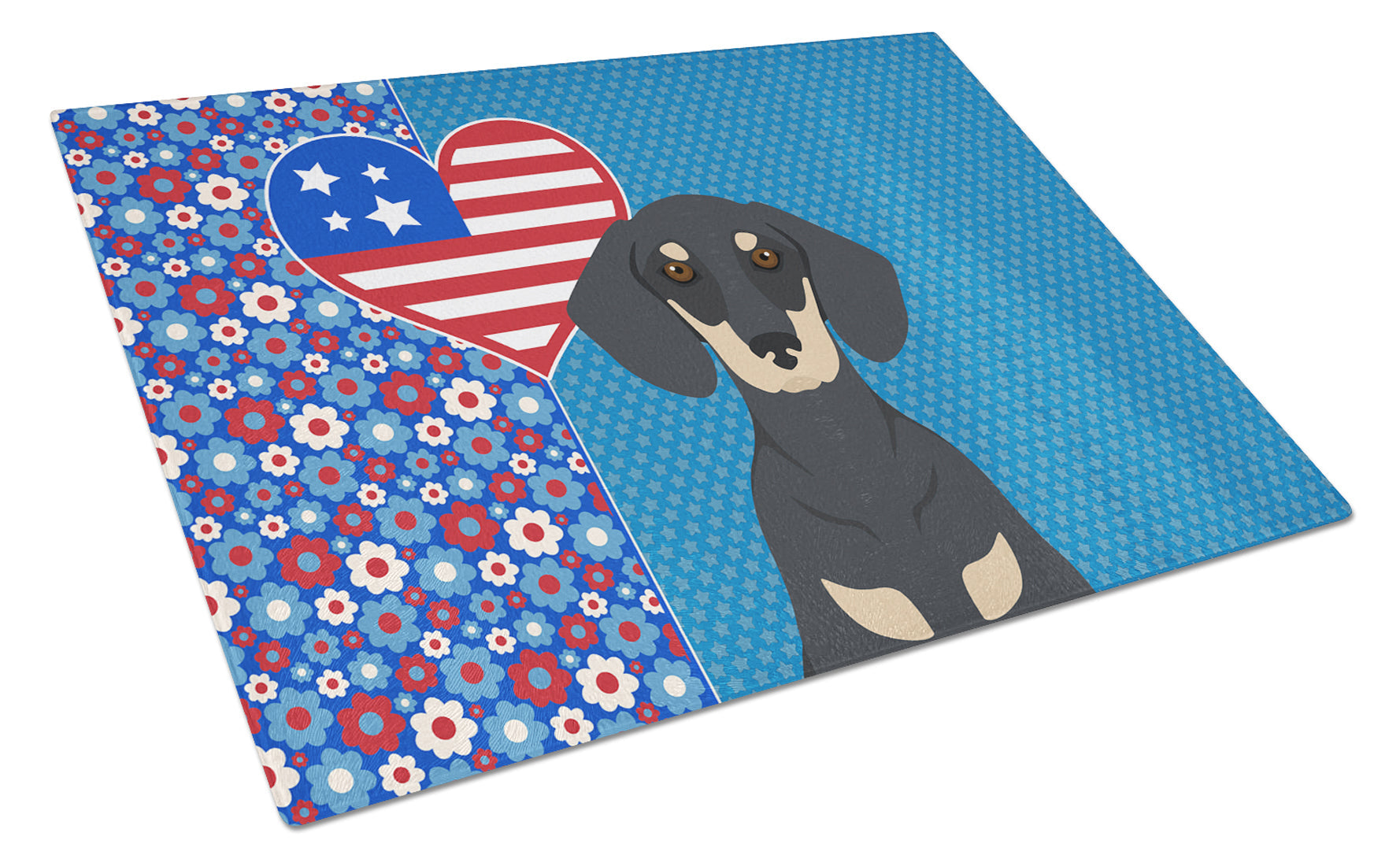 Black and Cream Dachshund USA American Cutting Board Tempered Glass Kitchen Cutting Surface, Heat Resistant Chopping, Non-Slip Feet, Food Prep & Serving
