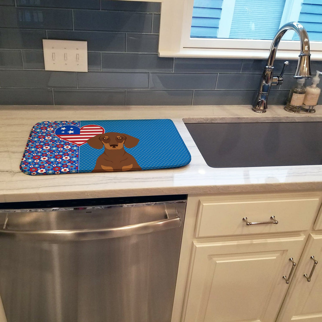Chocolate and Tan Dachshund USA American Dish Drying Mat Absorbent Dish Drying Mat Pad for Kitchen Counter Dish Drainer Mat for Countertop, 14 x 21", Multicolor