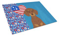 Chocolate and Tan Dachshund USA American Cutting Board Tempered Glass Kitchen Cutting Surface, Heat Resistant Chopping, Non-Slip Feet, Food Prep & Serving