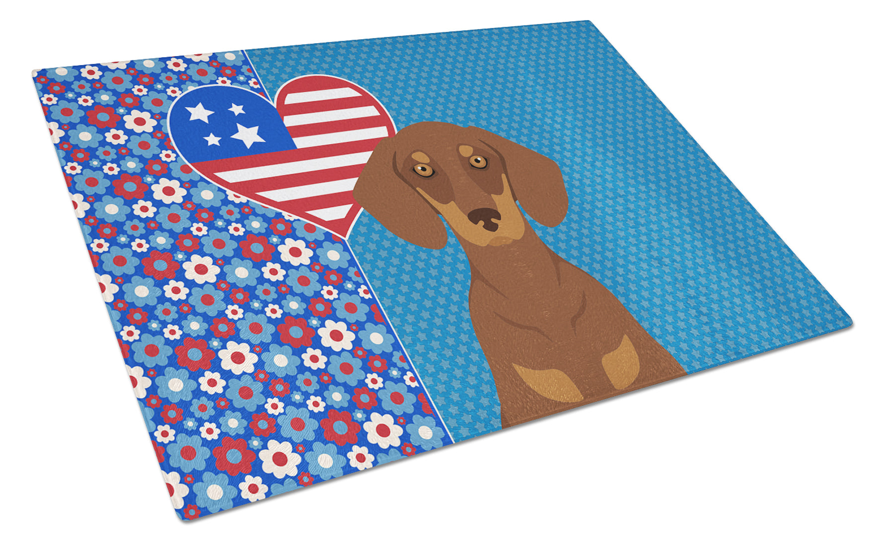 Chocolate and Tan Dachshund USA American Cutting Board Tempered Glass Kitchen Cutting Surface, Heat Resistant Chopping, Non-Slip Feet, Food Prep & Serving