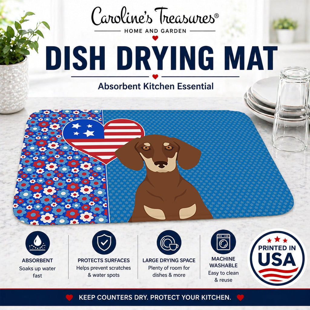 Chocolate and Cream Dachshund USA American Dish Drying Mat Absorbent Dish Drying Mat Pad for Kitchen Counter Dish Drainer Mat for Countertop, 14 x 21", Multicolor