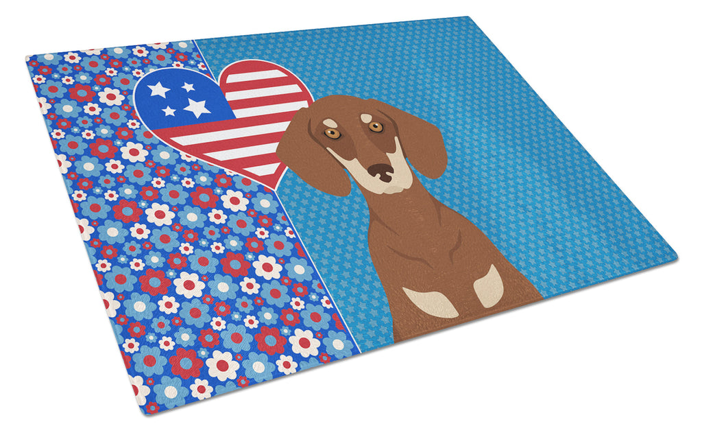 Chocolate and Cream Dachshund USA American Cutting Board Tempered Glass Kitchen Cutting Surface, Heat Resistant Chopping, Non-Slip Feet, Food Prep & Serving
