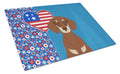 Chocolate and Cream Dachshund USA American Cutting Board Tempered Glass Kitchen Cutting Surface, Heat Resistant Chopping, Non-Slip Feet, Food Prep & Serving