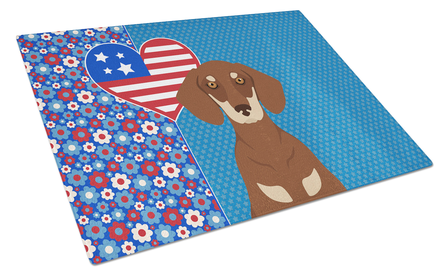 Chocolate and Cream Dachshund USA American Cutting Board Tempered Glass Kitchen Cutting Surface, Heat Resistant Chopping, Non-Slip Feet, Food Prep & Serving