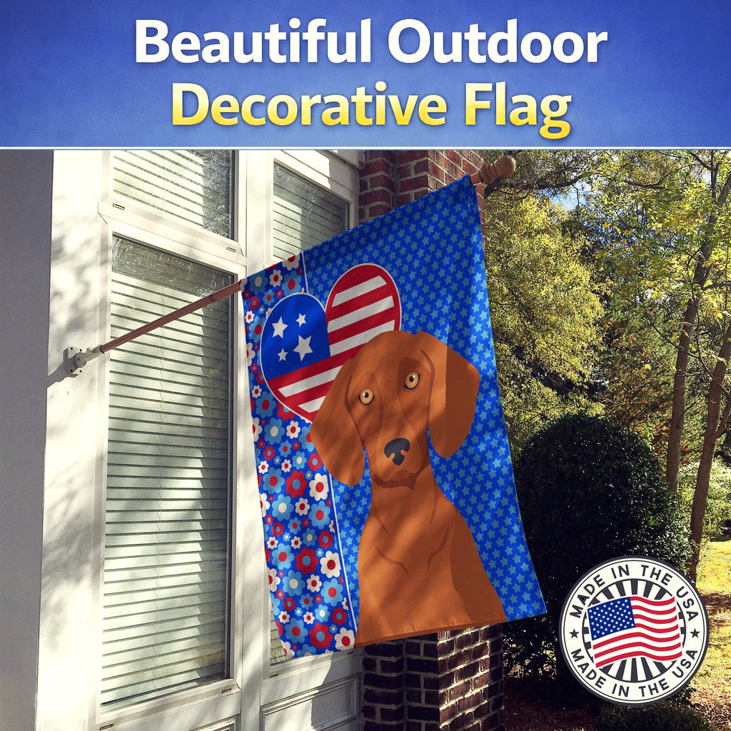 Red Dachshund USA American House Flag 28x40 Porch Sleeve Pole Decorative Outside Yard Banner Artwork Wall Hanging, Polyester