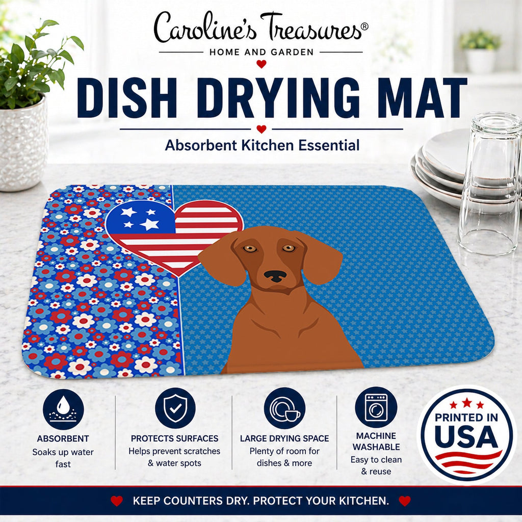 Red Dachshund USA American Dish Drying Mat Absorbent Dish Drying Mat Pad for Kitchen Counter Dish Drainer Mat for Countertop, 14 x 21", Multicolor