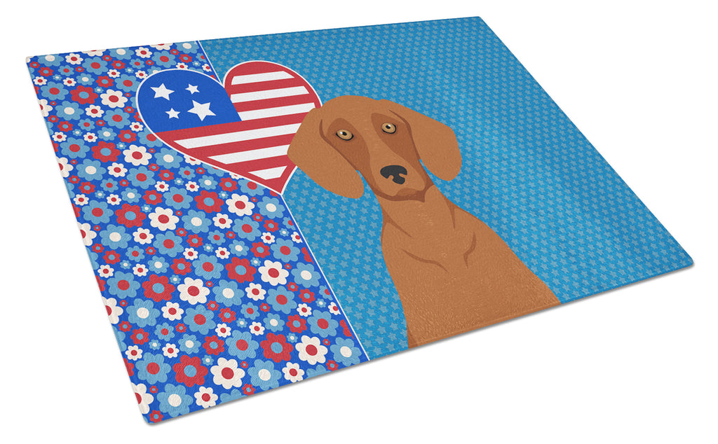Red Dachshund USA American Cutting Board Tempered Glass Kitchen Cutting Surface, Heat Resistant Chopping, Non-Slip Feet, Food Prep & Serving