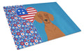 Red Dachshund USA American Cutting Board Tempered Glass Kitchen Cutting Surface, Heat Resistant Chopping, Non-Slip Feet, Food Prep & Serving