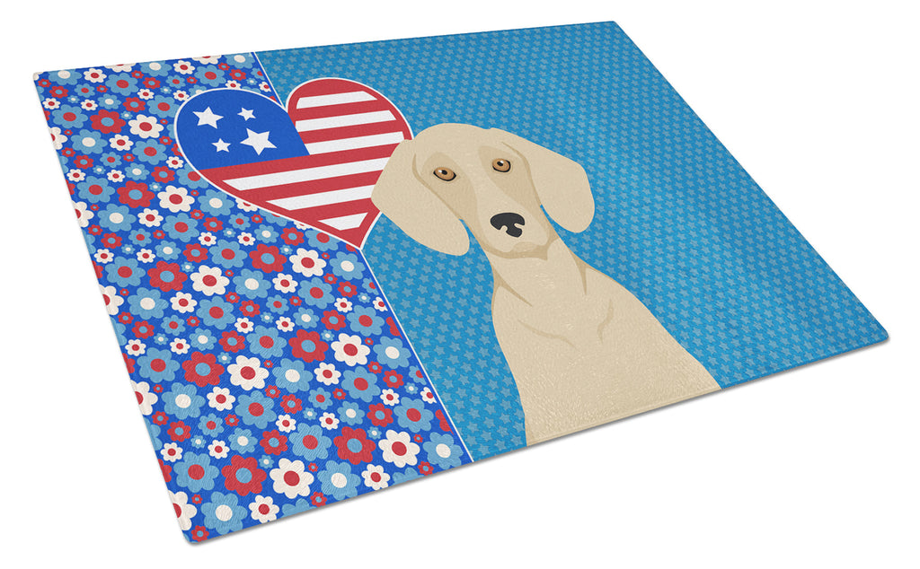 Cream Dachshund USA American Cutting Board Tempered Glass Kitchen Cutting Surface, Heat Resistant Chopping, Non-Slip Feet, Food Prep & Serving