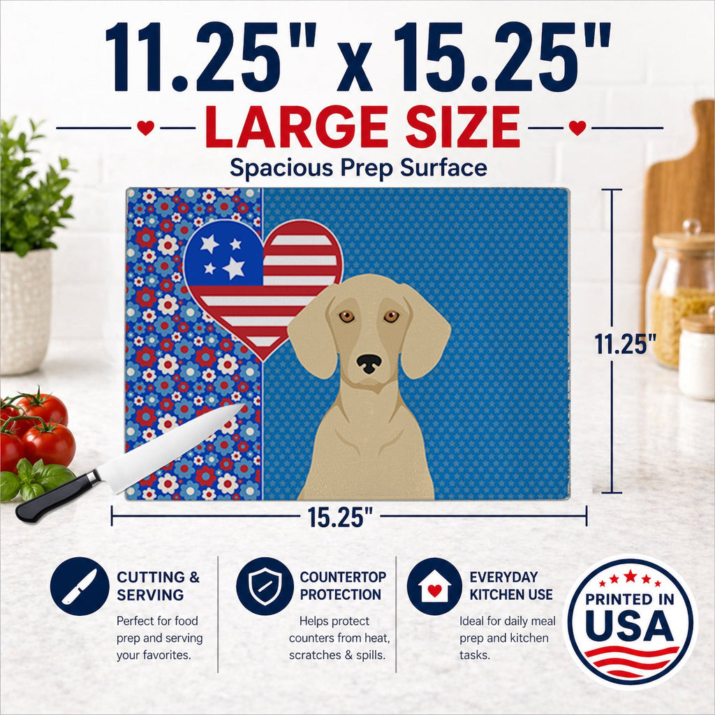 Cream Dachshund USA American Cutting Board Tempered Glass Kitchen Cutting Surface, Heat Resistant Chopping, Non-Slip Feet, Food Prep & Serving