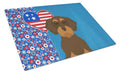 Wirehair Chocolate and Tan Dachshund USA American Cutting Board Tempered Glass Kitchen Cutting Surface, Heat Resistant Chopping, Non-Slip Feet, Food Prep & Serving