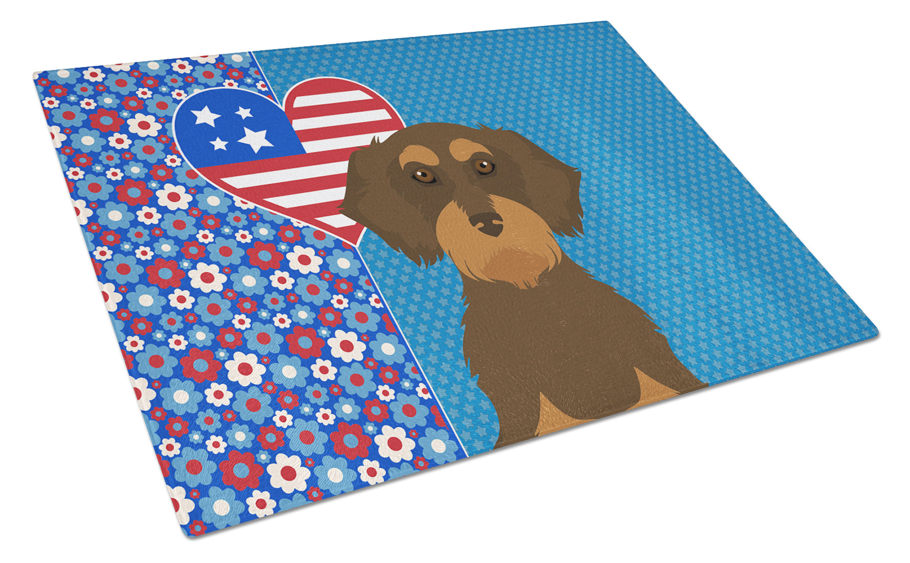 Wirehair Chocolate and Tan Dachshund USA American Cutting Board Tempered Glass Kitchen Cutting Surface, Heat Resistant Chopping, Non-Slip Feet, Food Prep & Serving