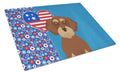Wirehair Red and Tan Dachshund USA American Cutting Board Tempered Glass Kitchen Cutting Surface, Heat Resistant Chopping, Non-Slip Feet, Food Prep & Serving