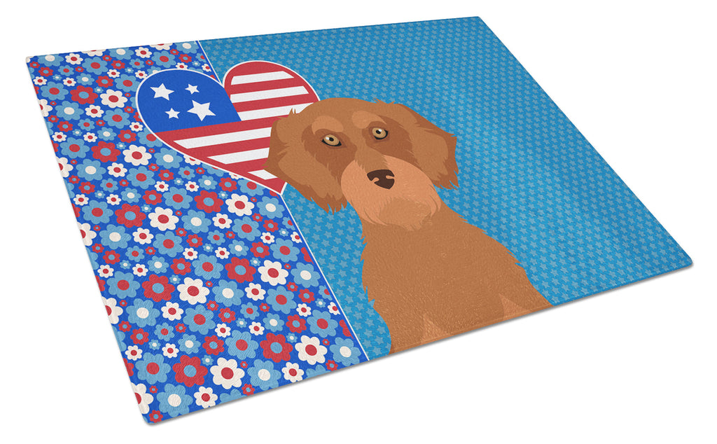 Wirehair Red Dachshund USA American Cutting Board Tempered Glass Kitchen Cutting Surface, Heat Resistant Chopping, Non-Slip Feet, Food Prep & Serving
