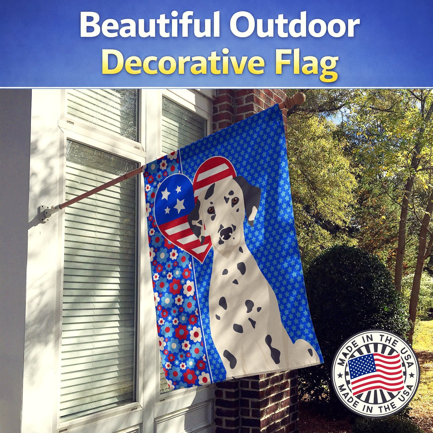 Dalmatian USA American House Flag 28x40 Porch Sleeve Pole Decorative Outside Yard Banner Artwork Wall Hanging, Polyester