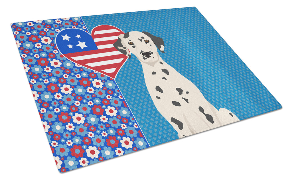Dalmatian USA American Cutting Board Tempered Glass Kitchen Cutting Surface, Heat Resistant Chopping, Non-Slip Feet, Food Prep & Serving