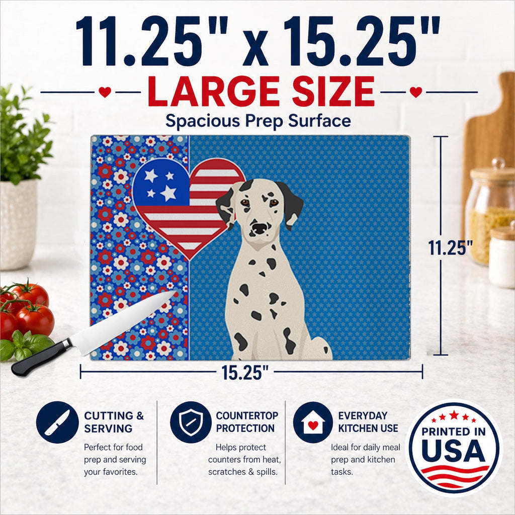Dalmatian USA American Cutting Board Tempered Glass Kitchen Cutting Surface, Heat Resistant Chopping, Non-Slip Feet, Food Prep & Serving