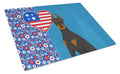 Black and Tan Doberman Pinscher USA American Cutting Board Tempered Glass Kitchen Cutting Surface, Heat Resistant Chopping, Non-Slip Feet, Food Prep & Serving