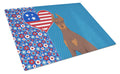 Red and Tan Doberman Pinscher USA American Cutting Board Tempered Glass Kitchen Cutting Surface, Heat Resistant Chopping, Non-Slip Feet, Food Prep & Serving