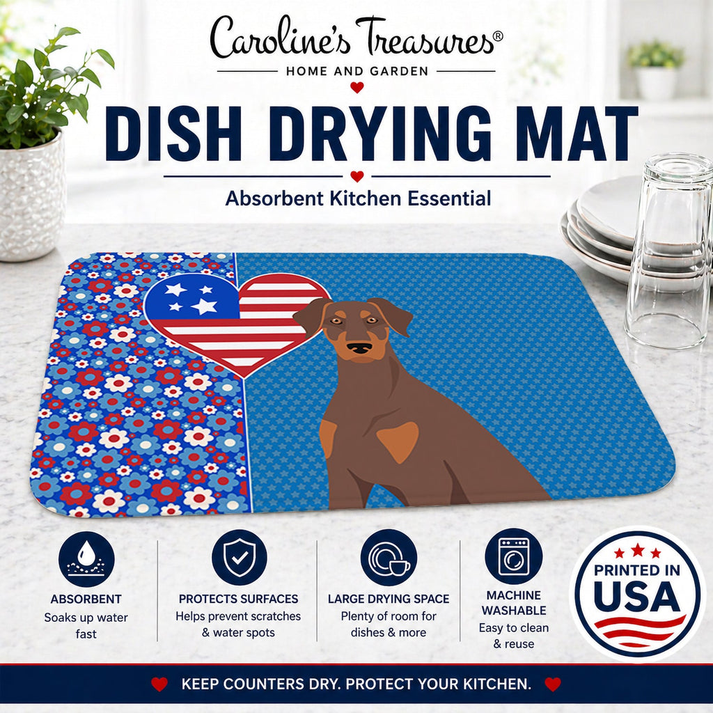 Natural Ear Red and Tan Doberman Pinscher USA American Dish Drying Mat Absorbent Dish Drying Mat Pad for Kitchen Counter Dish Drainer Mat for Countertop, 14 x 21", Multicolor