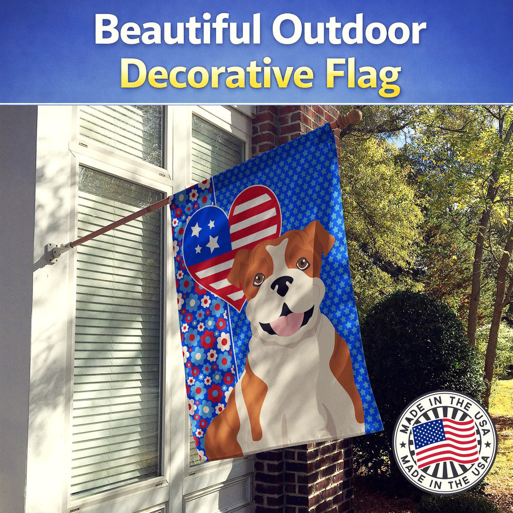 Red English Bulldog USA American House Flag 28x40 Porch Sleeve Pole Decorative Outside Yard Banner Artwork Wall Hanging, Polyester