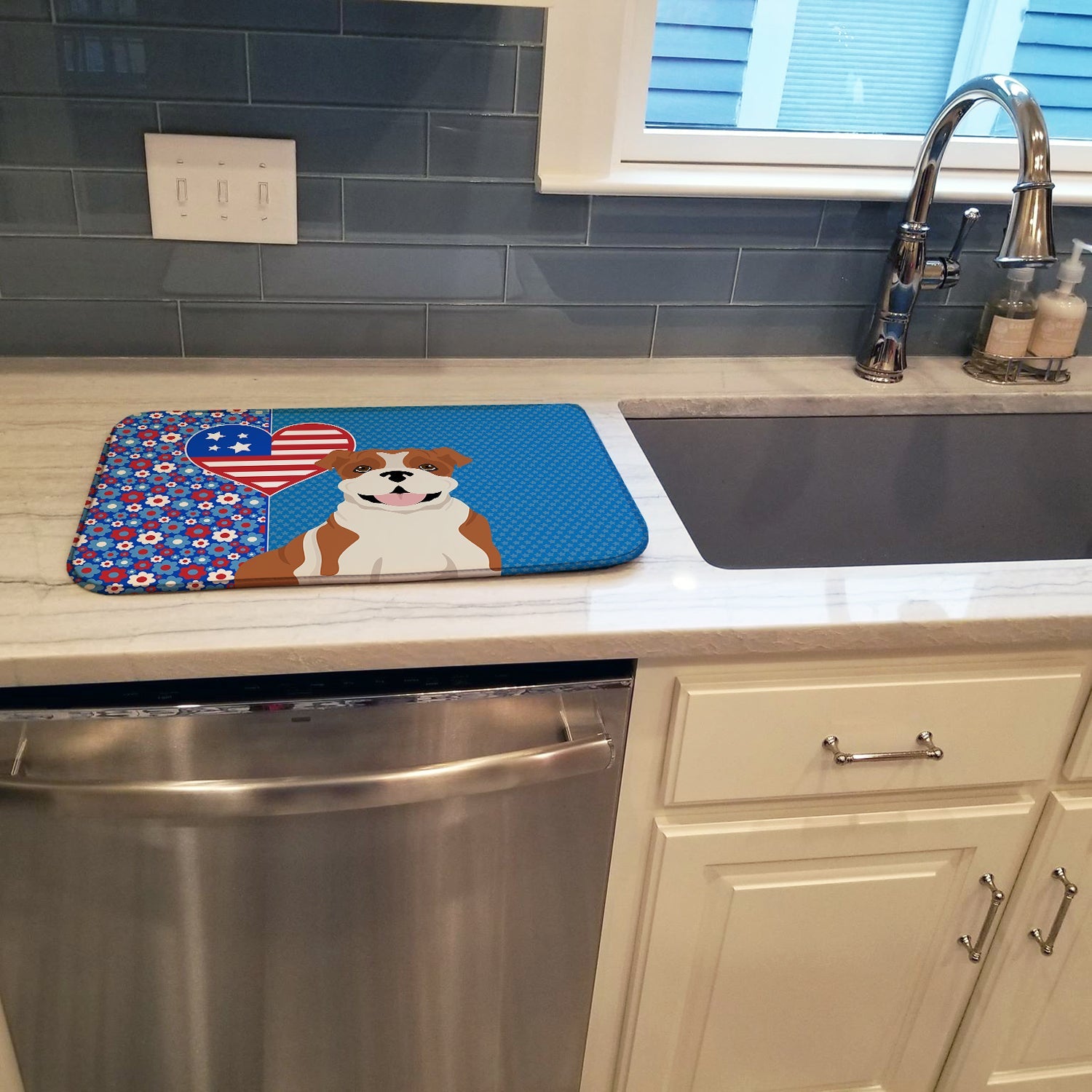 Red English Bulldog USA American Dish Drying Mat Absorbent Dish Drying Mat Pad for Kitchen Counter Dish Drainer Mat for Countertop, 14 x 21", Multicolor