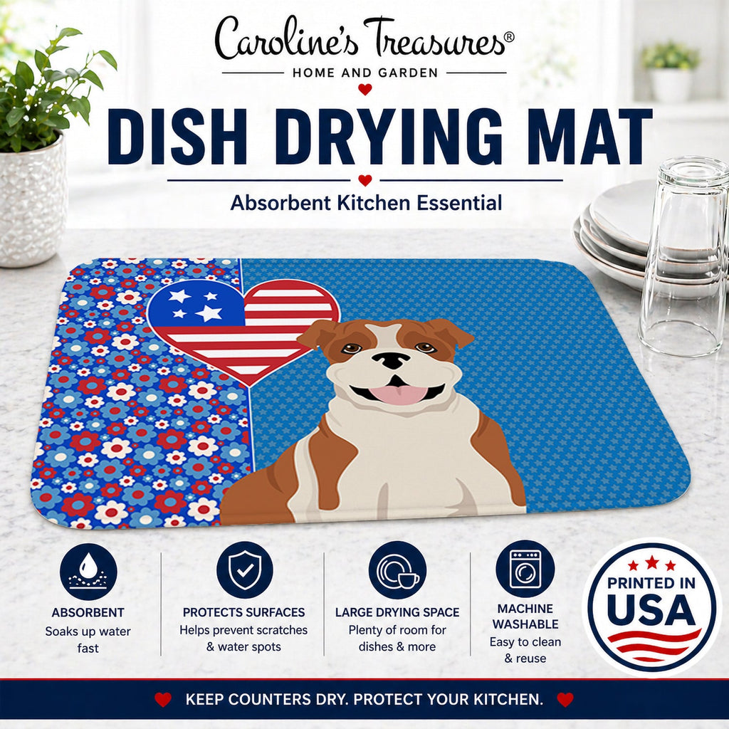 Red English Bulldog USA American Dish Drying Mat Absorbent Dish Drying Mat Pad for Kitchen Counter Dish Drainer Mat for Countertop, 14 x 21", Multicolor