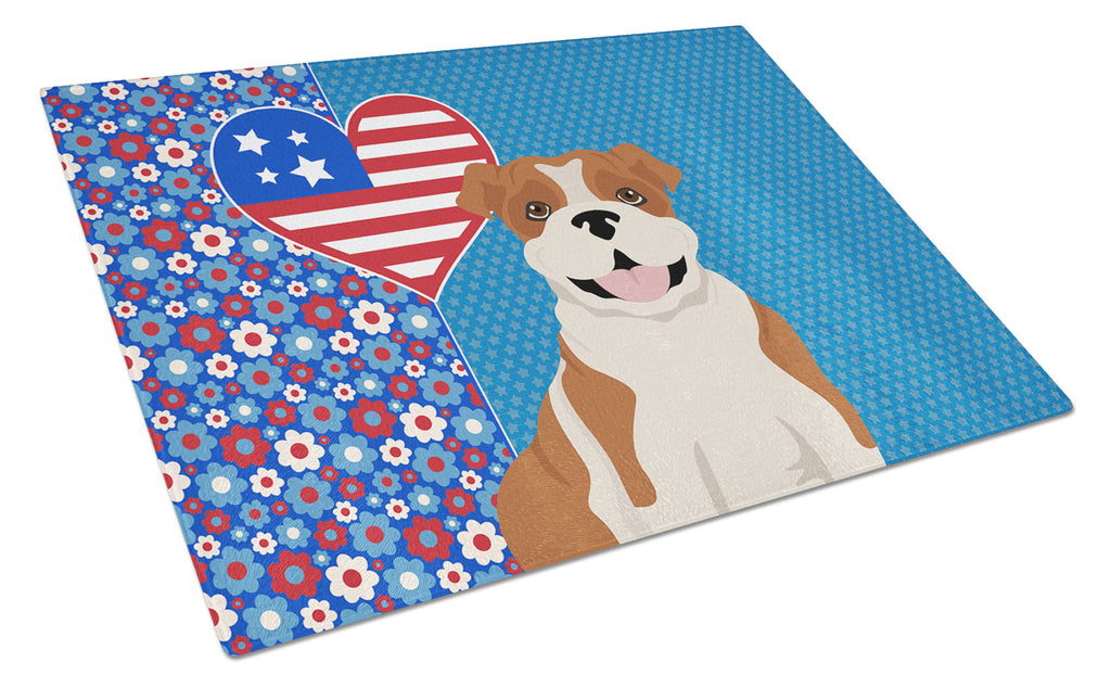 Red English Bulldog USA American Cutting Board Tempered Glass Kitchen Cutting Surface, Heat Resistant Chopping, Non-Slip Feet, Food Prep & Serving