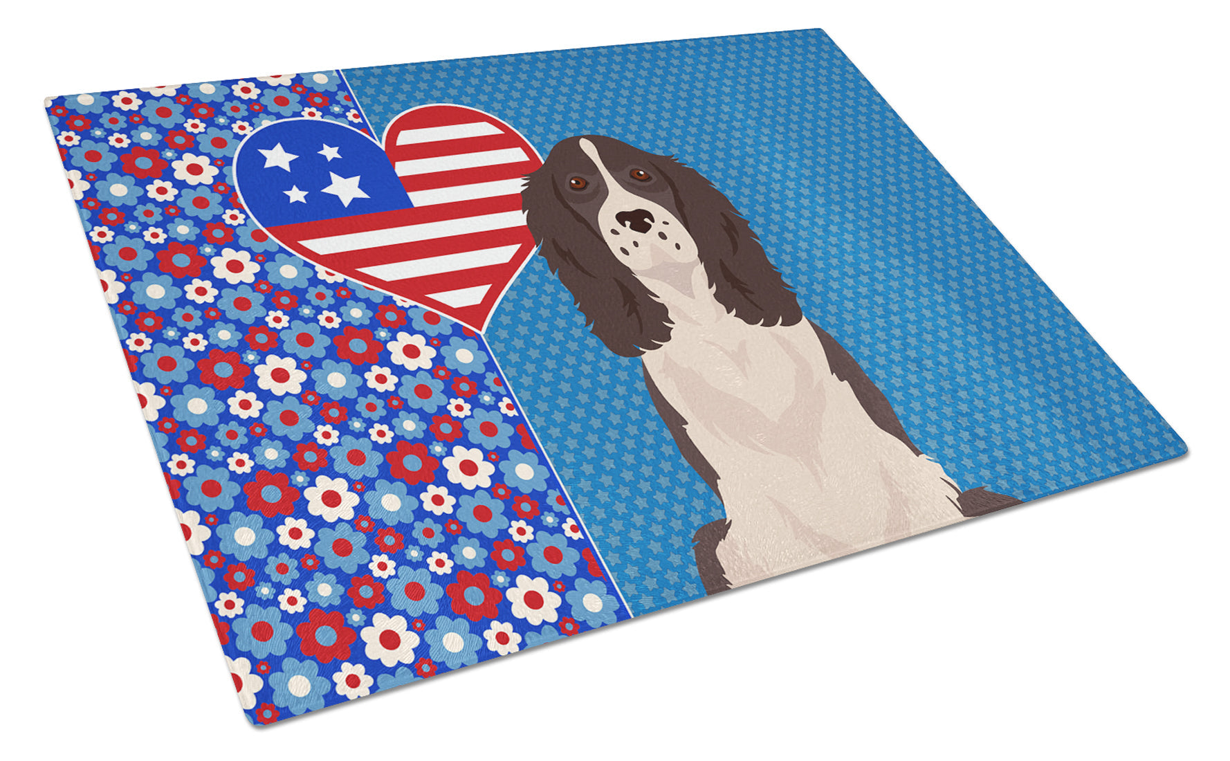Black English Springer Spaniel USA American Cutting Board Tempered Glass Kitchen Cutting Surface, Heat Resistant Chopping, Non-Slip Feet, Food Prep & Serving