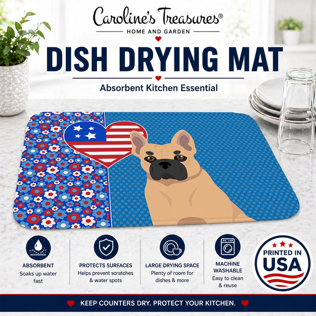 Fawn French Bulldog USA American Dish Drying Mat Absorbent Dish Drying Mat Pad for Kitchen Counter Dish Drainer Mat for Countertop, 14 x 21", Multicolor